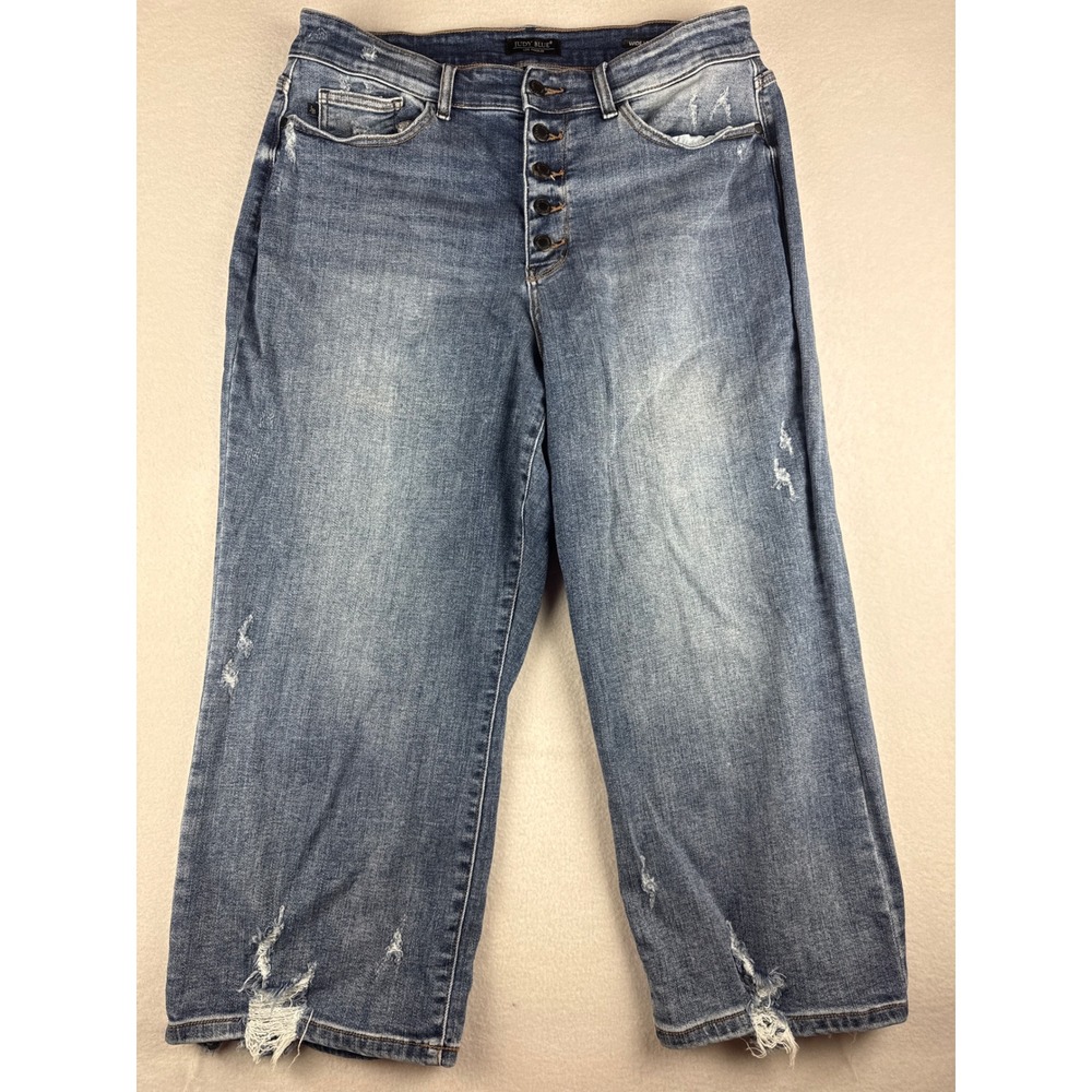Judy Blue 18W Wide Leg Distressed Button Fly Jeans JB882509MD-CO-PL Medium Wash